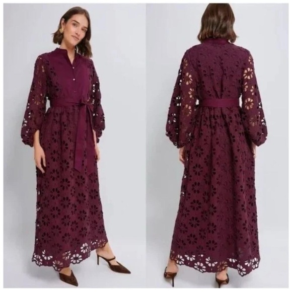 Tuckernuck Burgundy eyelet Long Sleeve Dress XL